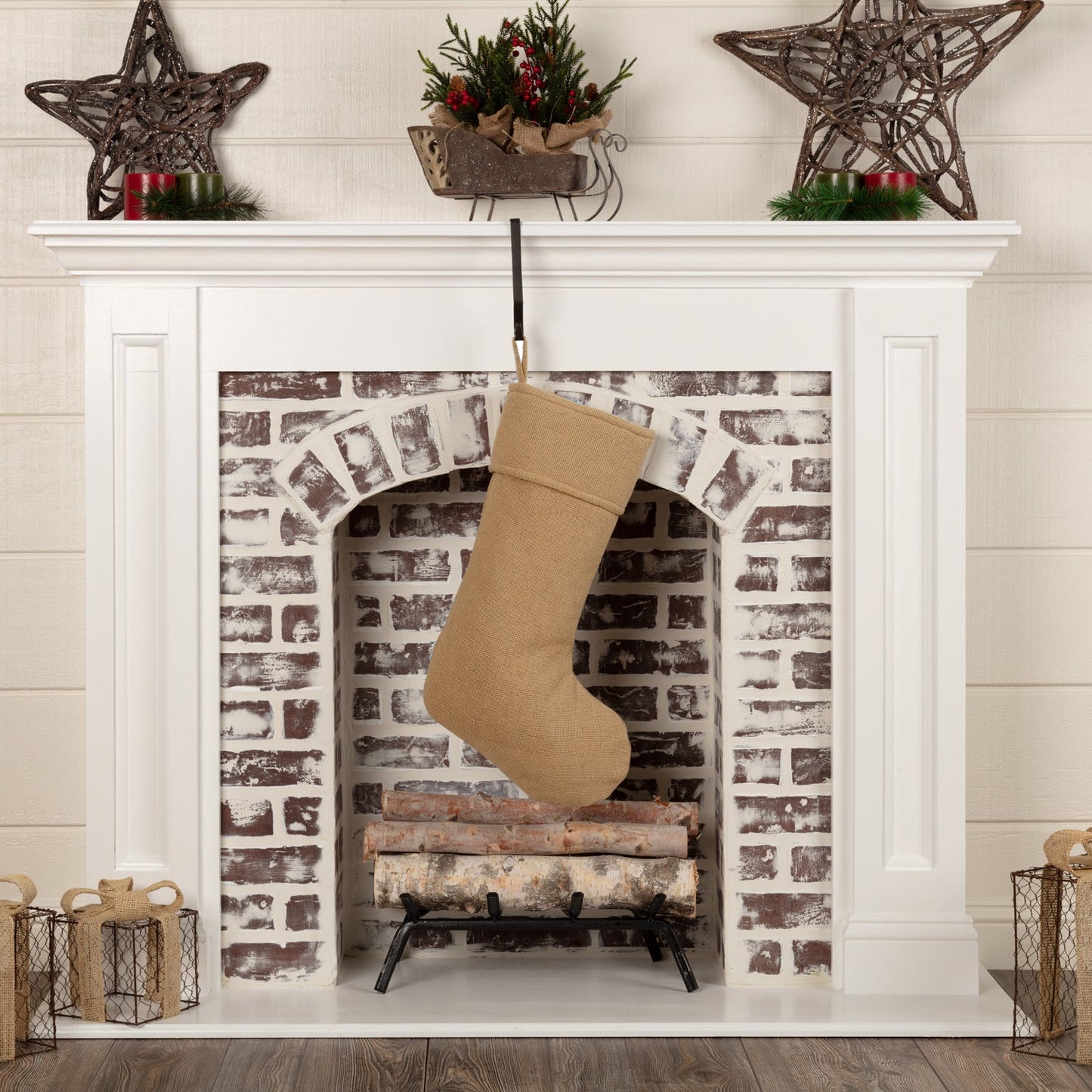 Festive Natural Burlap Stocking