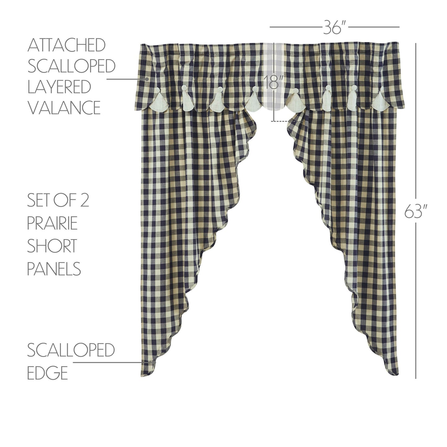 My Country Scalloped Layered Prairie Short Panel Set of 2 63x36x18