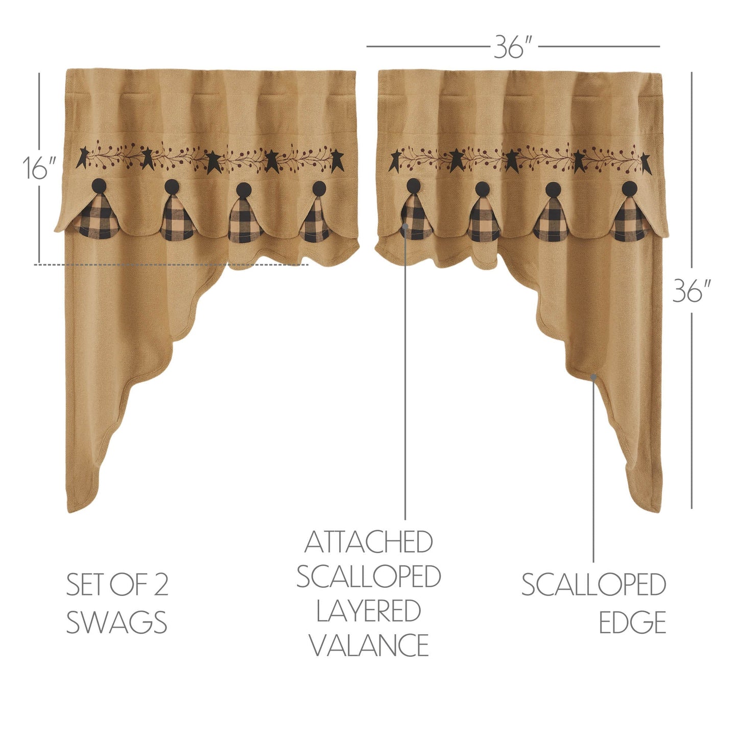 Pip Vinestar Scalloped Layered Swag Set of 2 36x36x16
