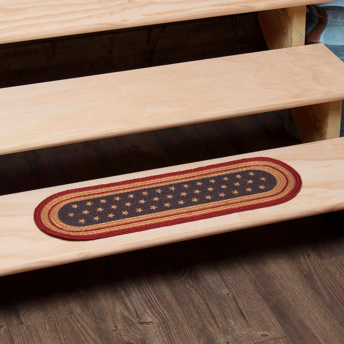Liberty Stars Flag Jute Stair Tread Oval Latex