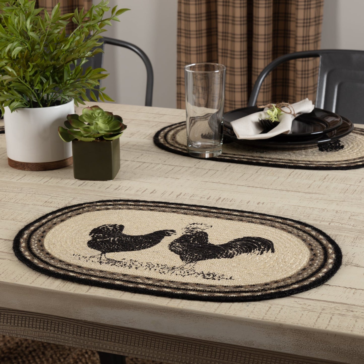 Sawyer Mill Charcoal Poultry Jute Placemat Set of 6 12x18