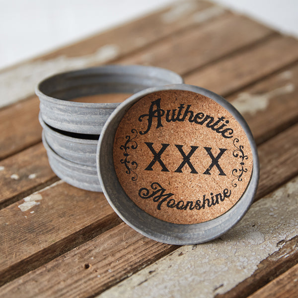 Set of Four Mason Jar Lid Coasters - Authentic Moonshine
