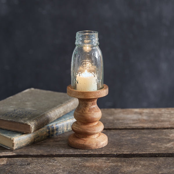 Wooden Candle Holder with Mason Jar Chimney - Midget Pint