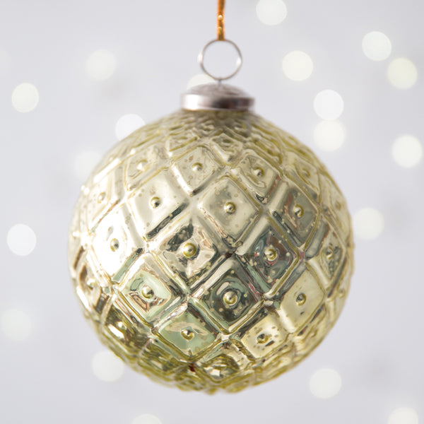 Diamond Patterned Mercury Glass Ornament - Gold - Min of 4