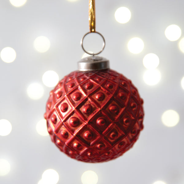 Diamond Patterned Mercury Glass Ornament - Red - Min of 4