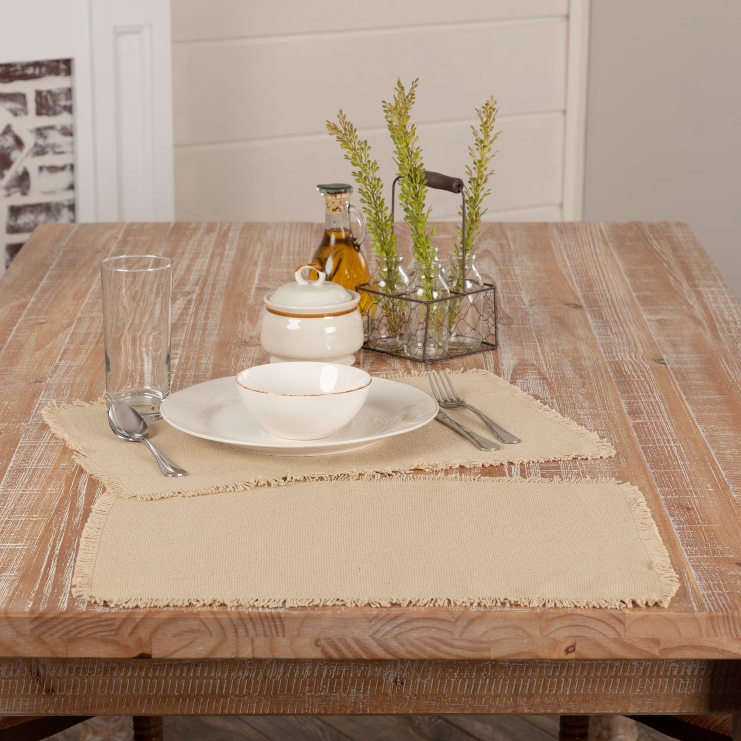 Burlap Vintage Placemat Set of 6 Fringed