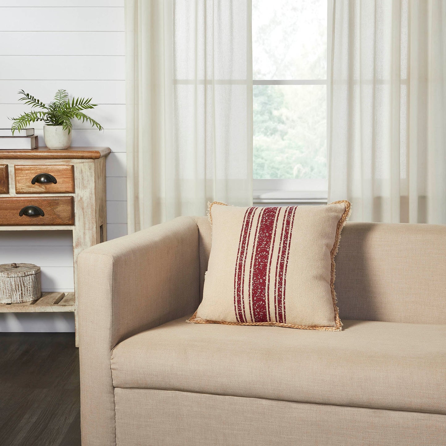 Yuletide Burlap Red Stripe Pillow