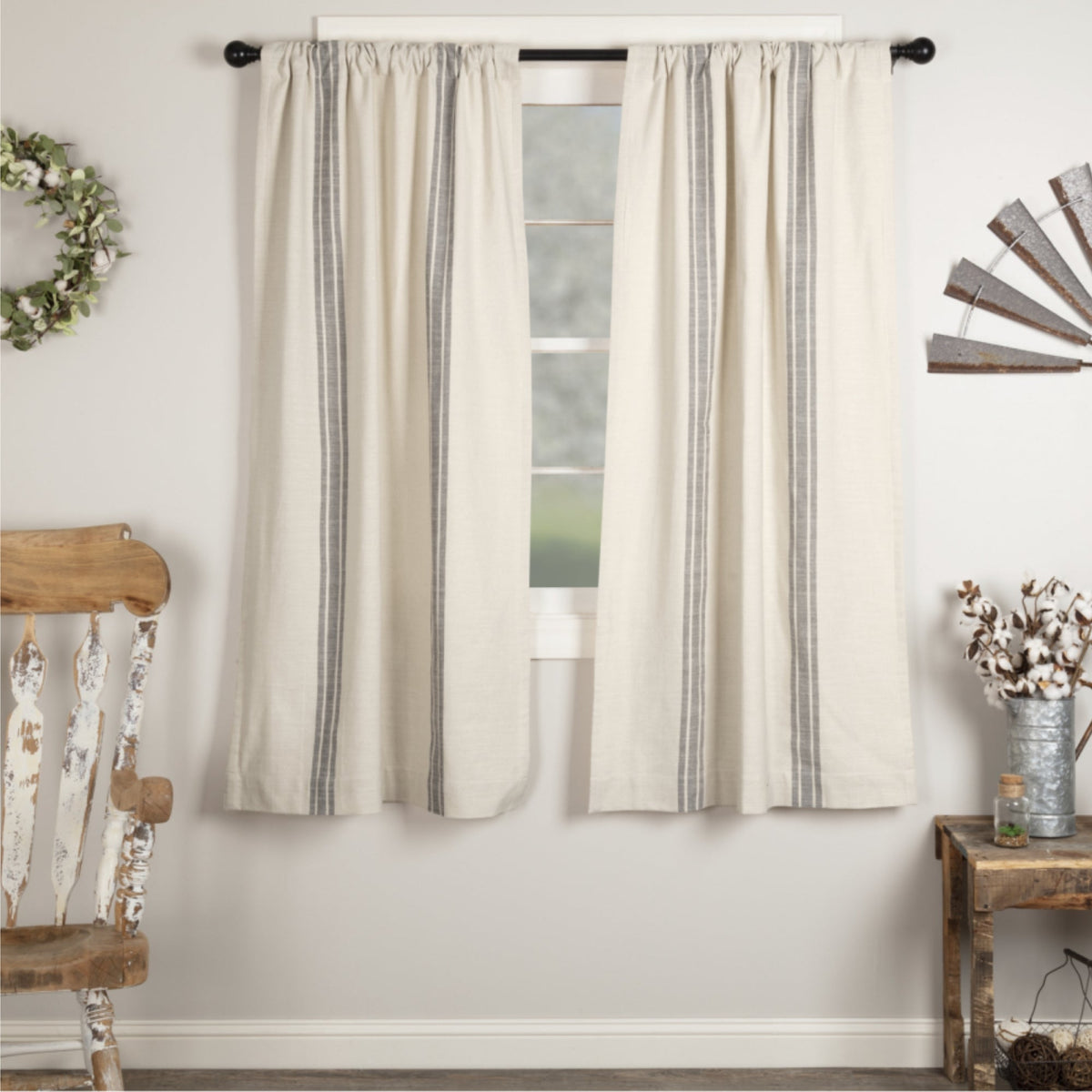 Market Place Gray Grain Sack Stripe Short Panel Set of 2