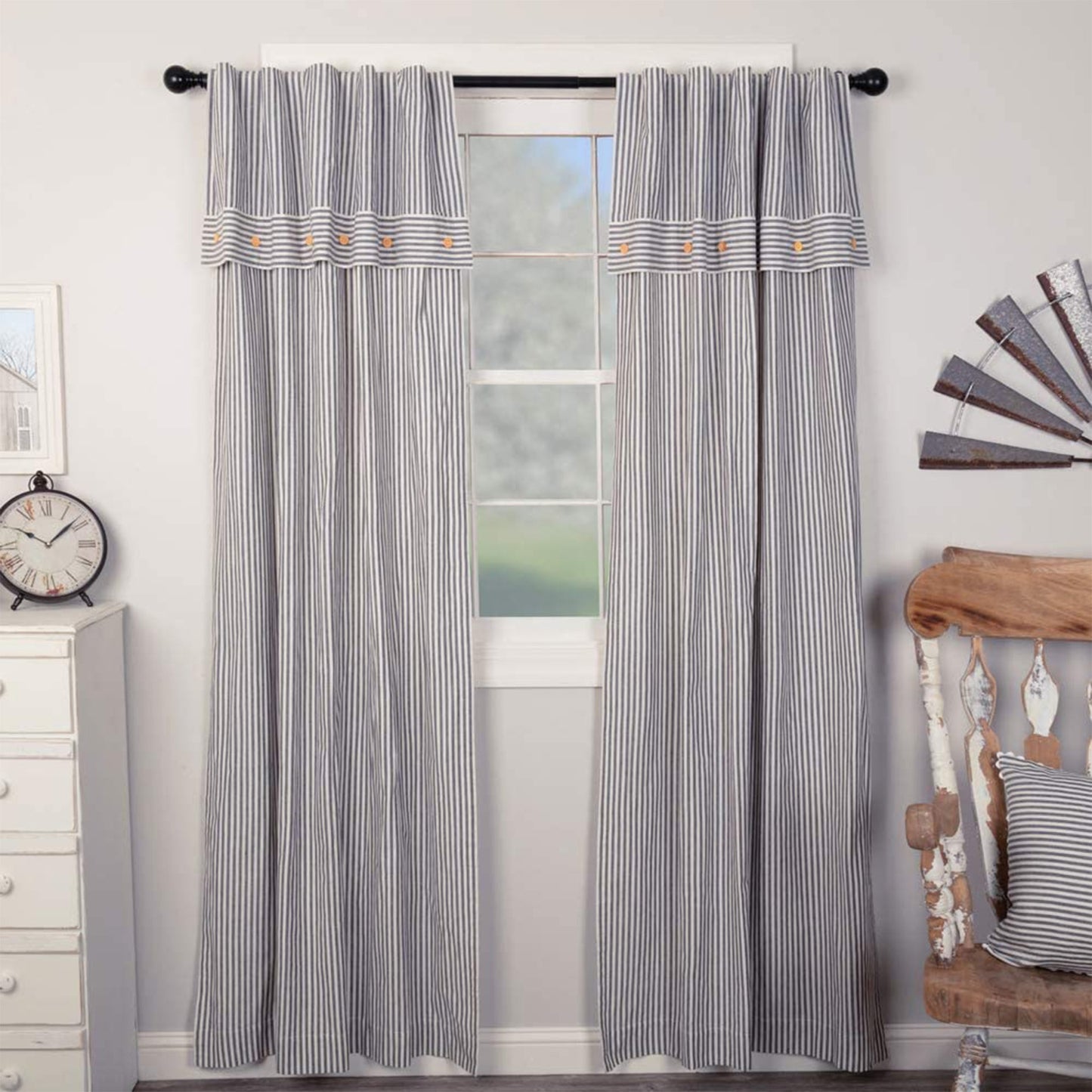 Farmhouse Ticking Blue Panel Set of 2