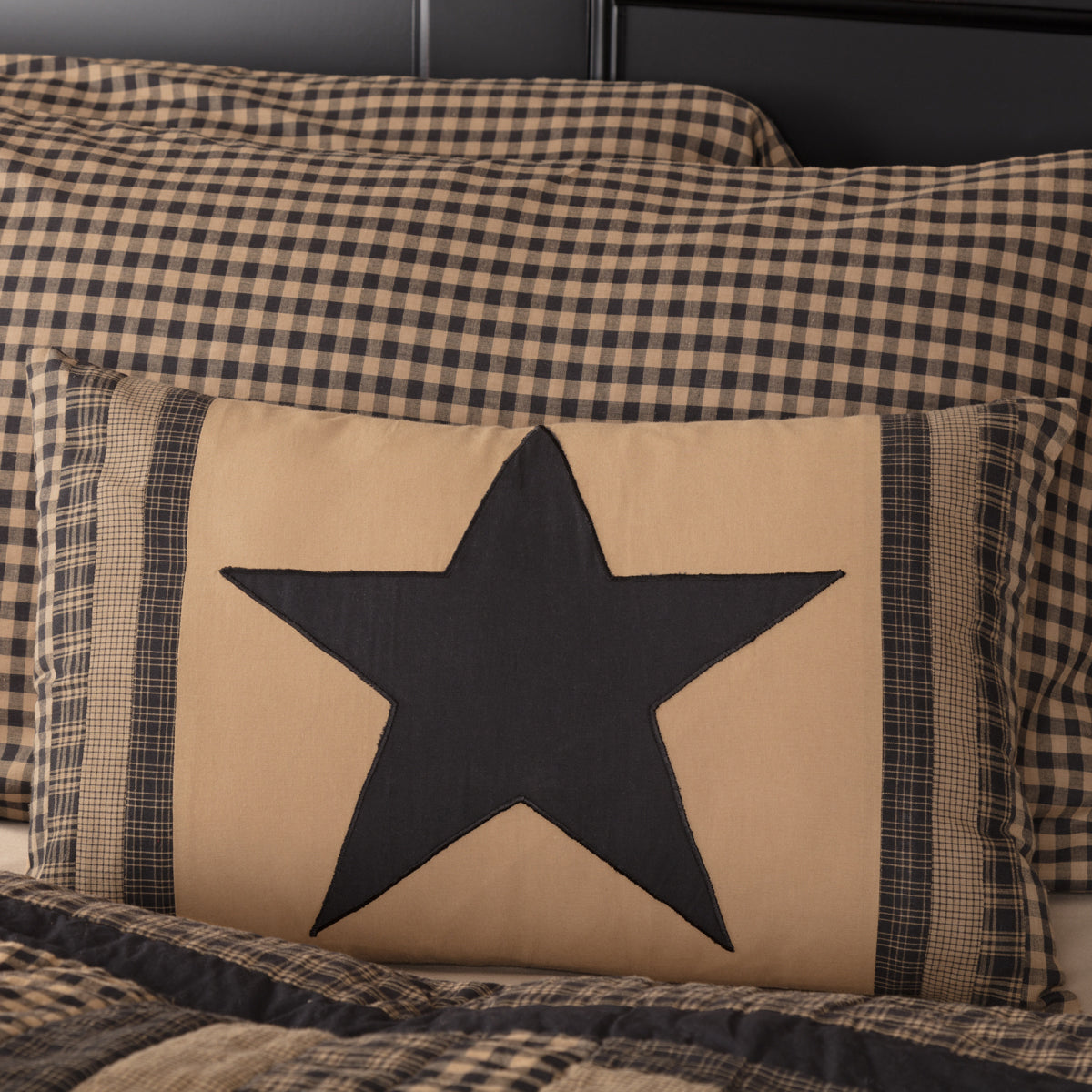 Black Check Star Patch Pillow