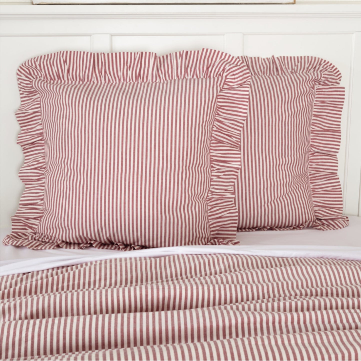 Farmhouse Ticking Red Fabric Euro Sham