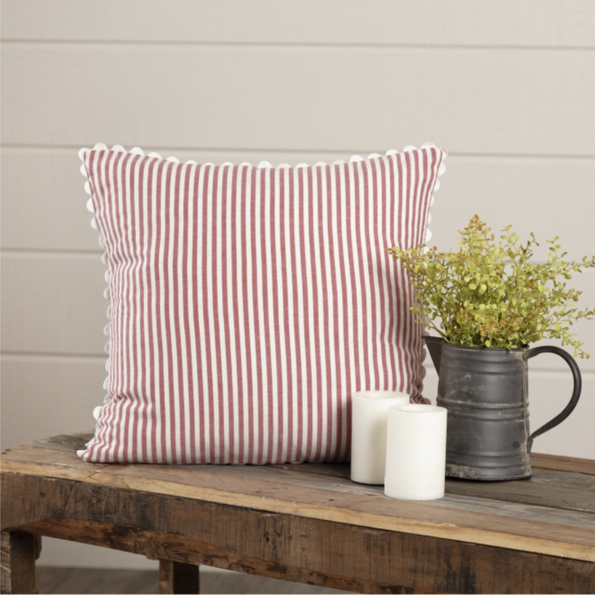Farmhouse Ticking Red Pillow Cover