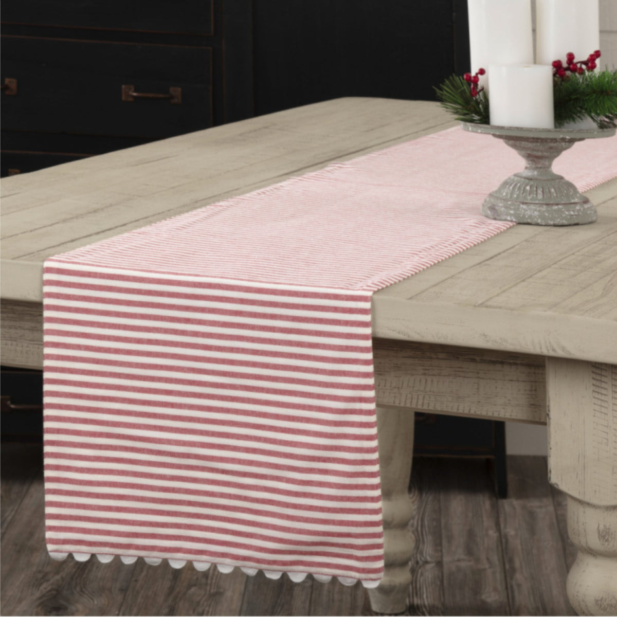 Farmhouse Ticking Red Runner 36Lx13W