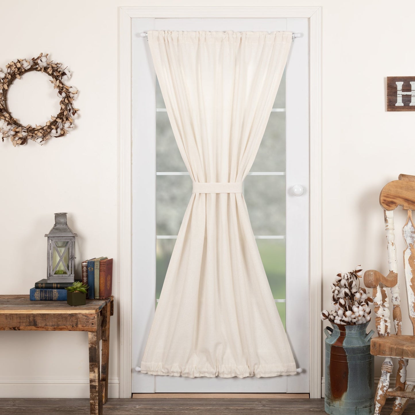 Burlap Antique White Door Panel