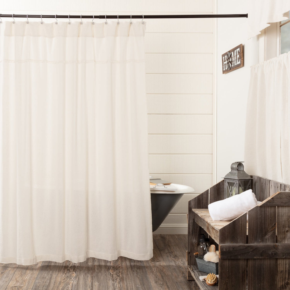 Burlap Antique White Shower Curtain
