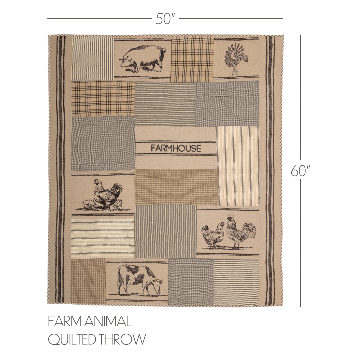 Sawyer Mill Charcoal Farm Animal Quilted Throw 50x60