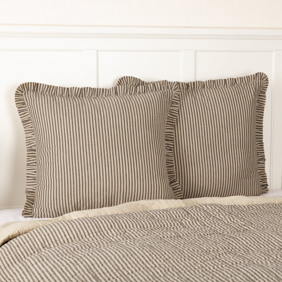 Sawyer Mill Charcoal Ticking Stripe Fabric Euro Sham