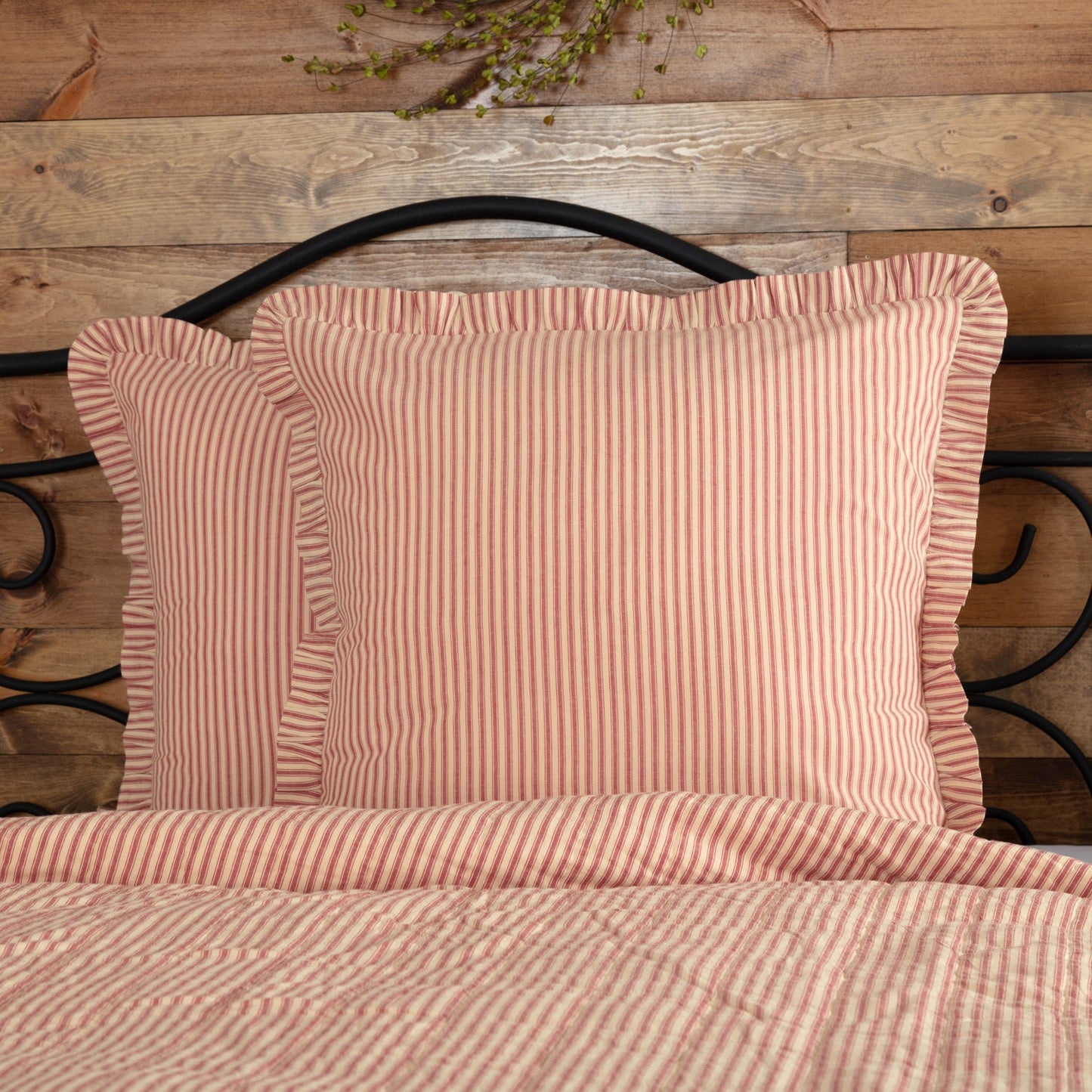 Sawyer Mill Red Ticking Stripe Fabric Euro Sham
