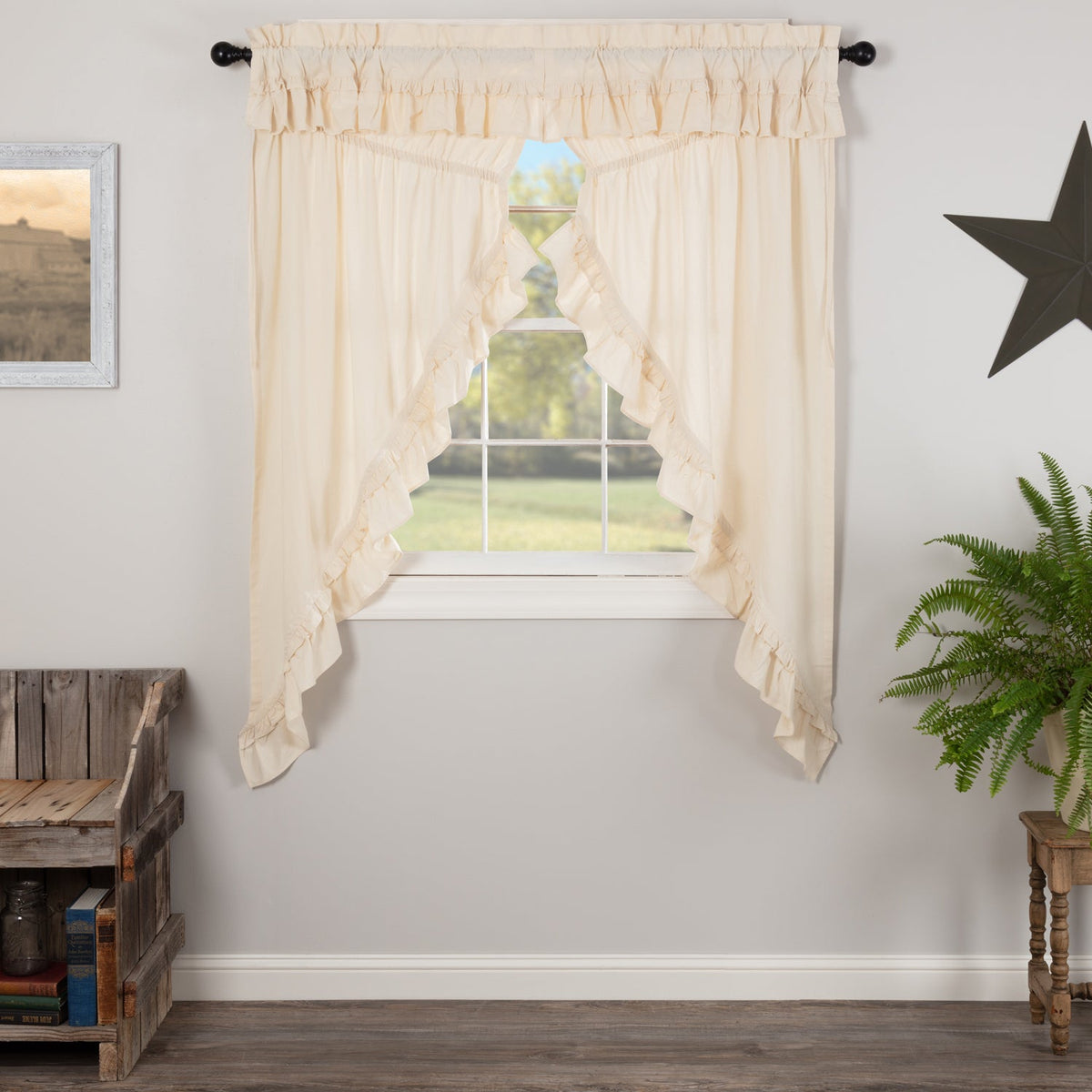 Muslin Ruffled Unbleached Natural Prairie Short Panel Set of 2