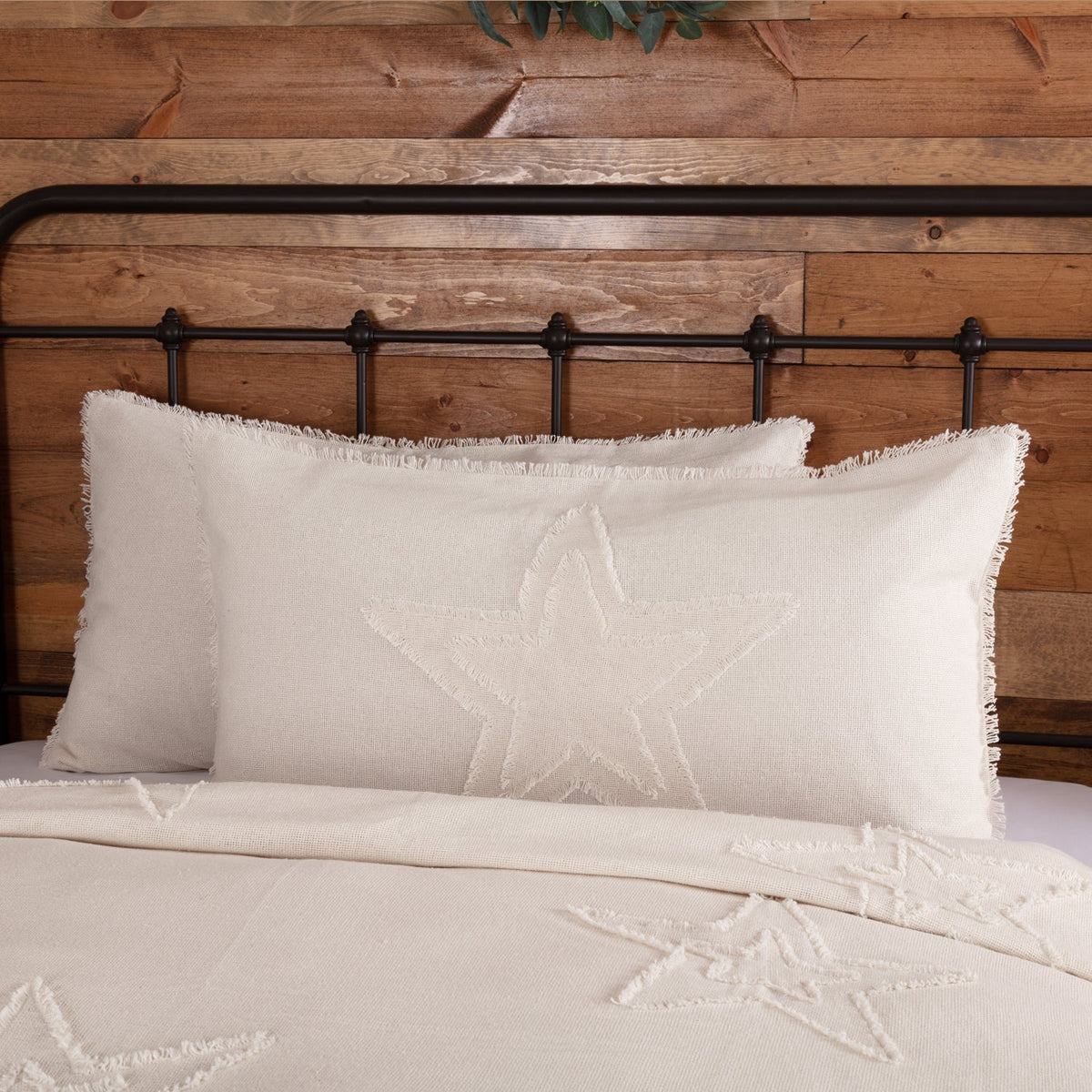 Burlap Antique White Star King Sham