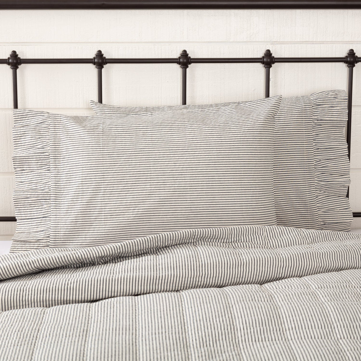 Hatteras Seersucker Blue Ticking Stripe Standard Pillow Case Set of 2