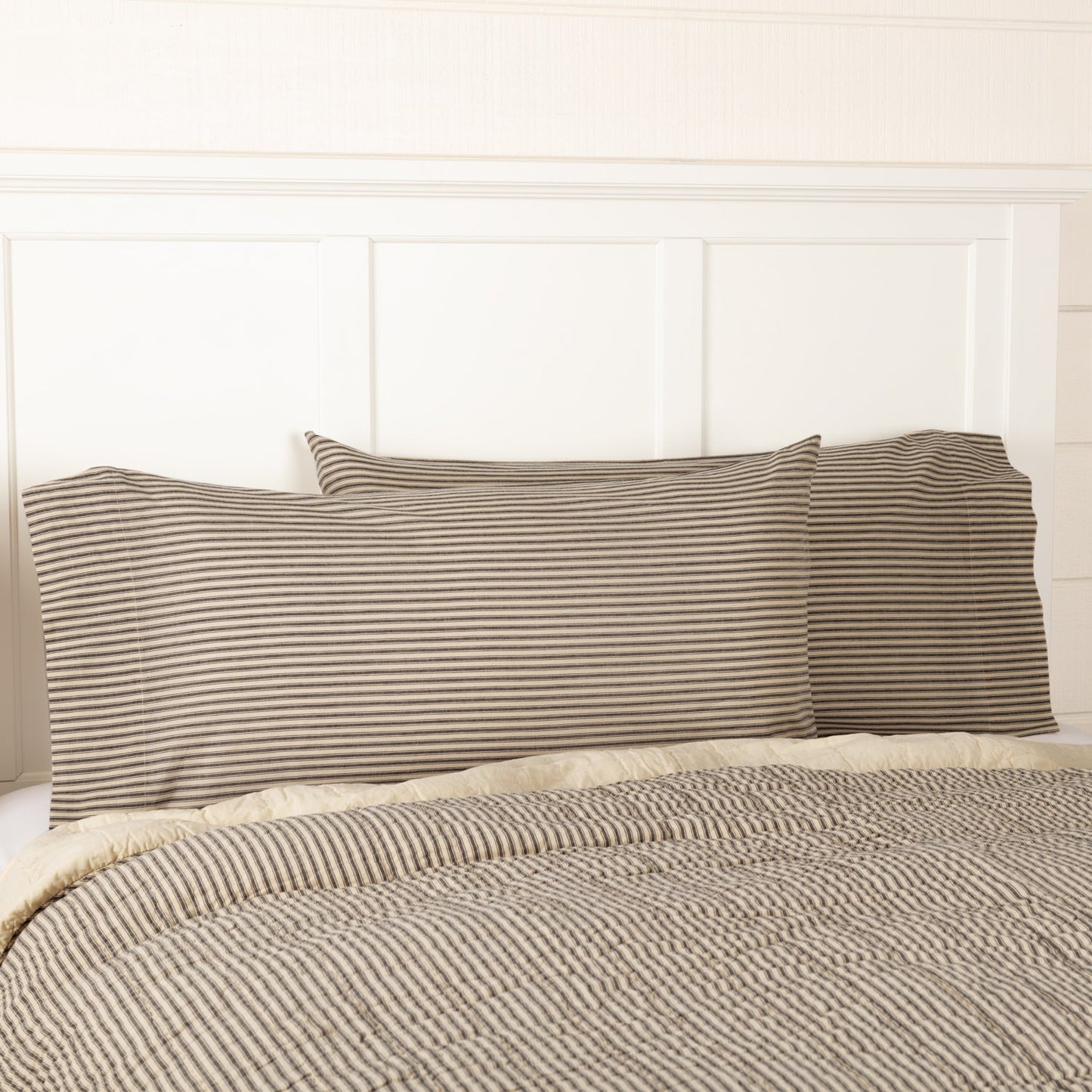 Sawyer Mill Charcoal Ticking Stripe King Pillow Case Set of 2
