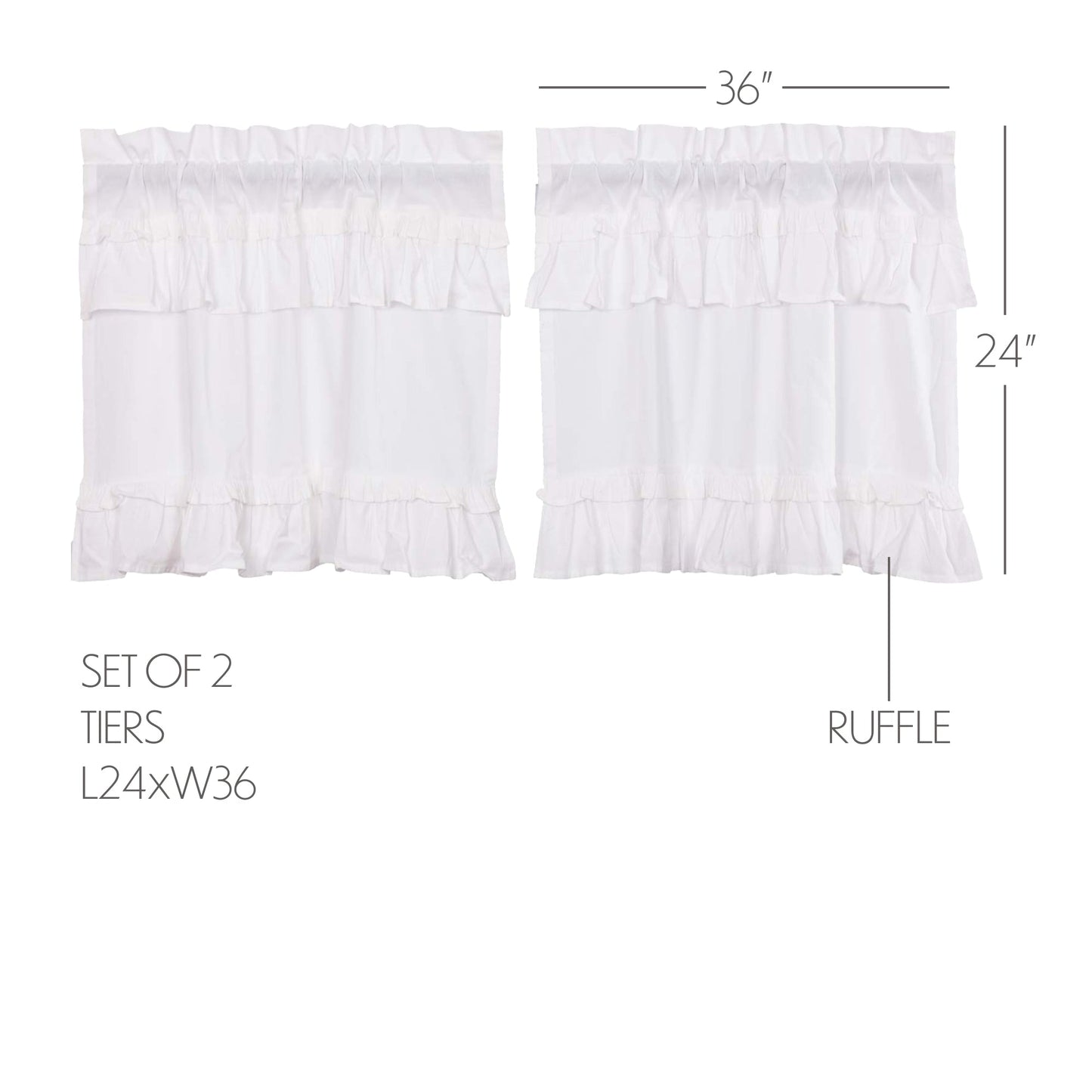 Muslin Ruffled Bleached White Tier Set of 2 L24xW36