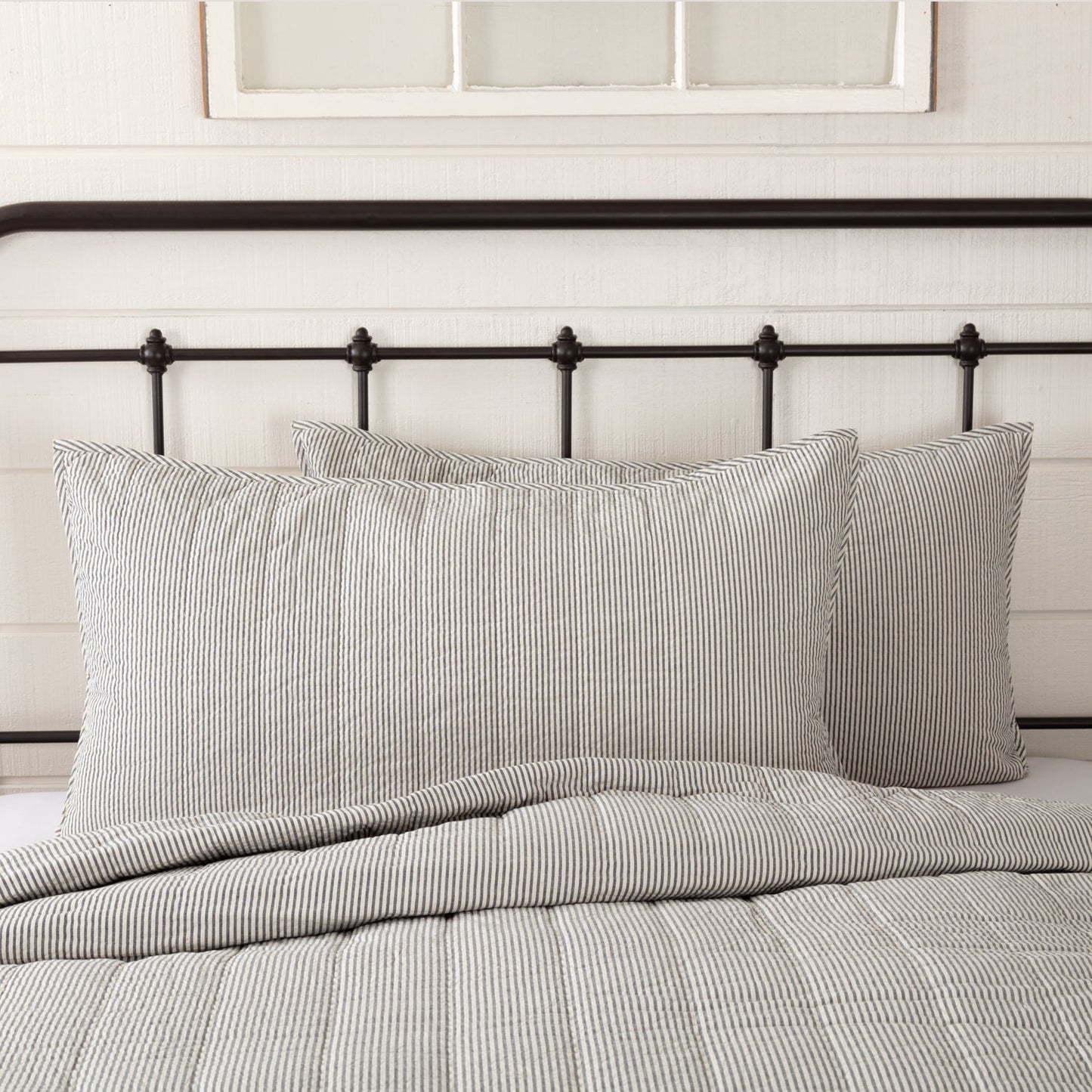 Hatteras Seersucker Blue Ticking Stripe King Sham