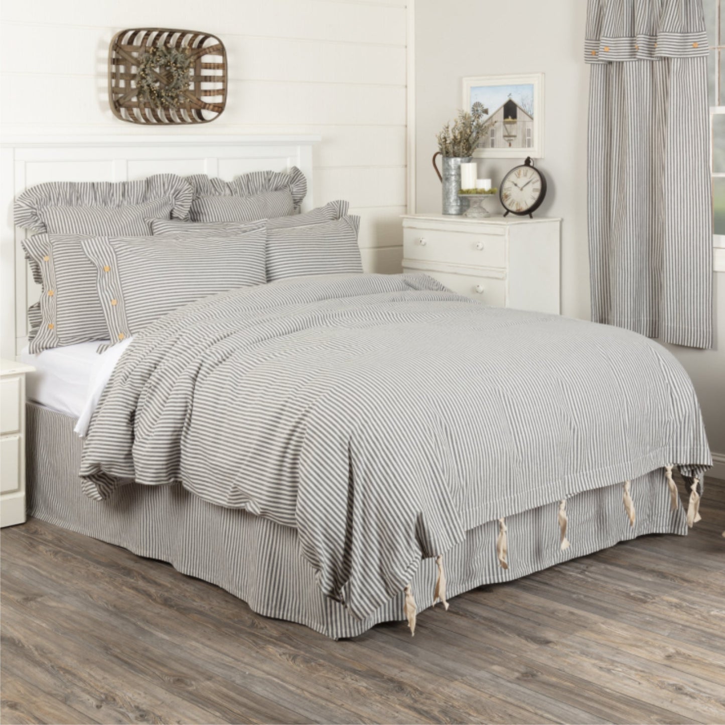 Farmhouse Ticking Gray King Duvet Cover