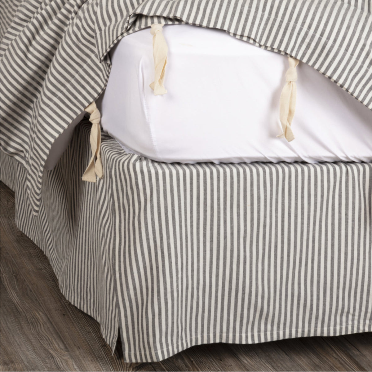 Farmhouse Ticking Gray Queen Bed Skirt 80Lx60Wx16