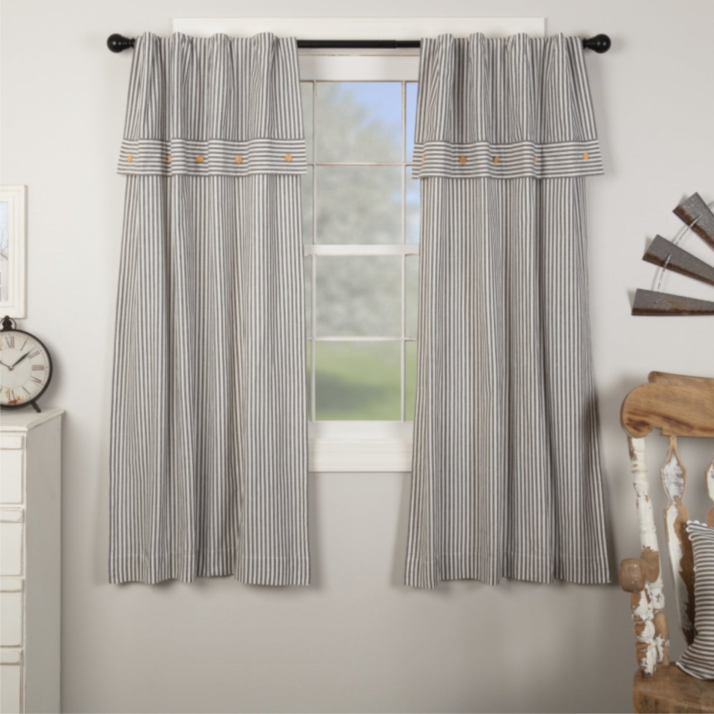 Farmhouse Ticking Gray Short Panel Set of 2