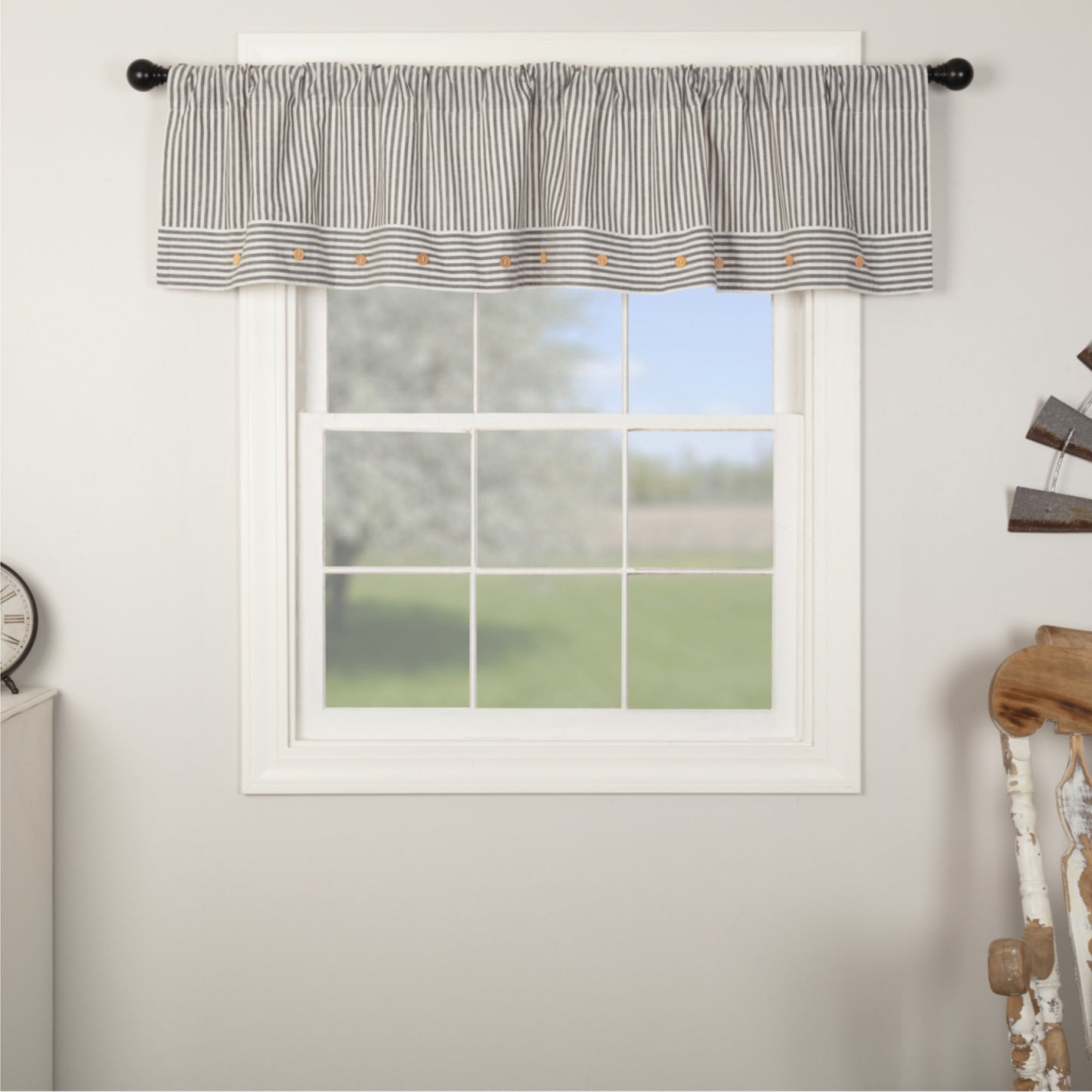 Farmhouse Ticking Gray Valance 16Lx90W