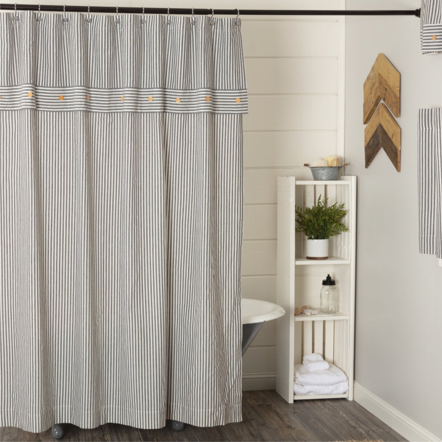 Farmhouse Ticking Gray Shower Curtain