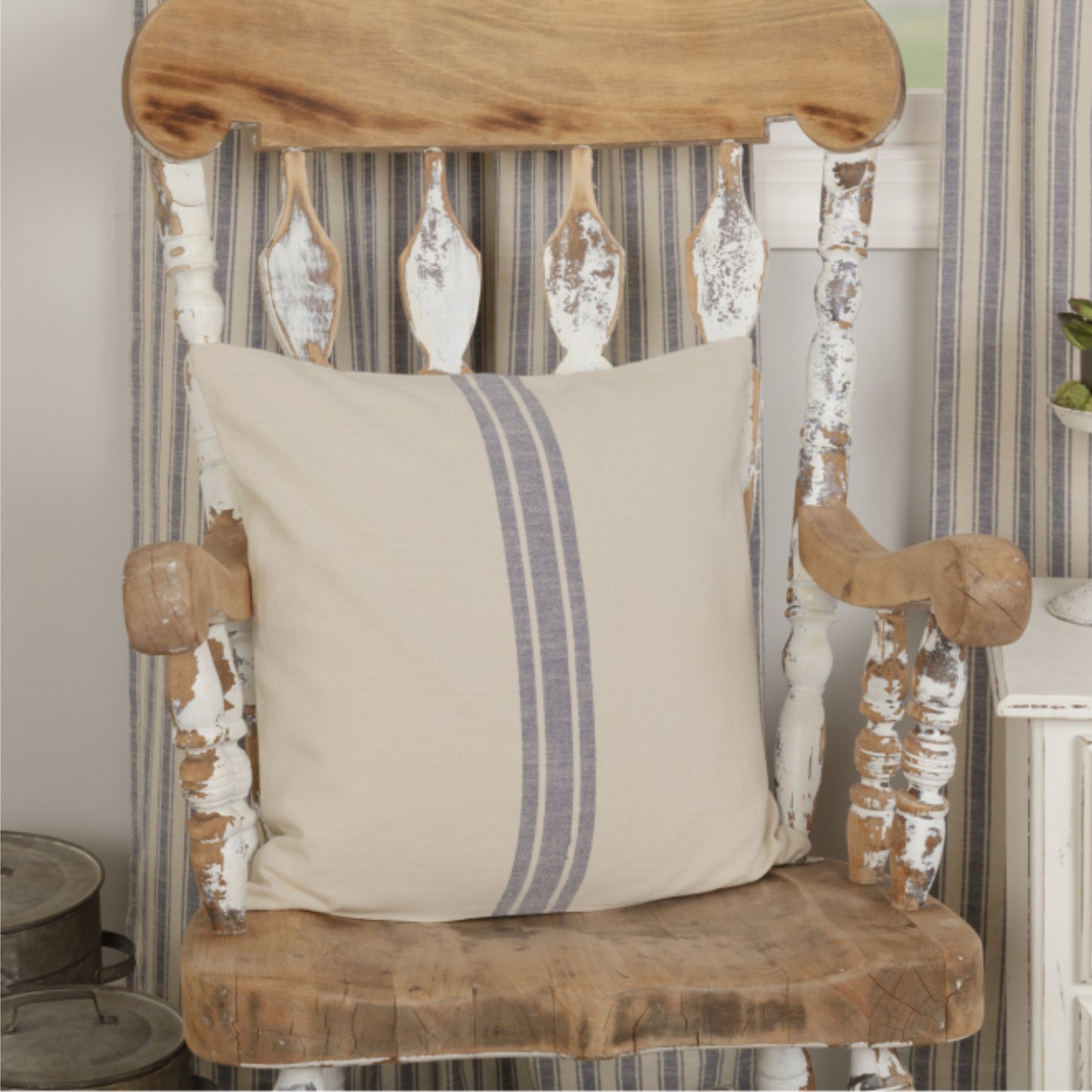 Market Place Blue Fabric Pillow Cover 20Lx20W