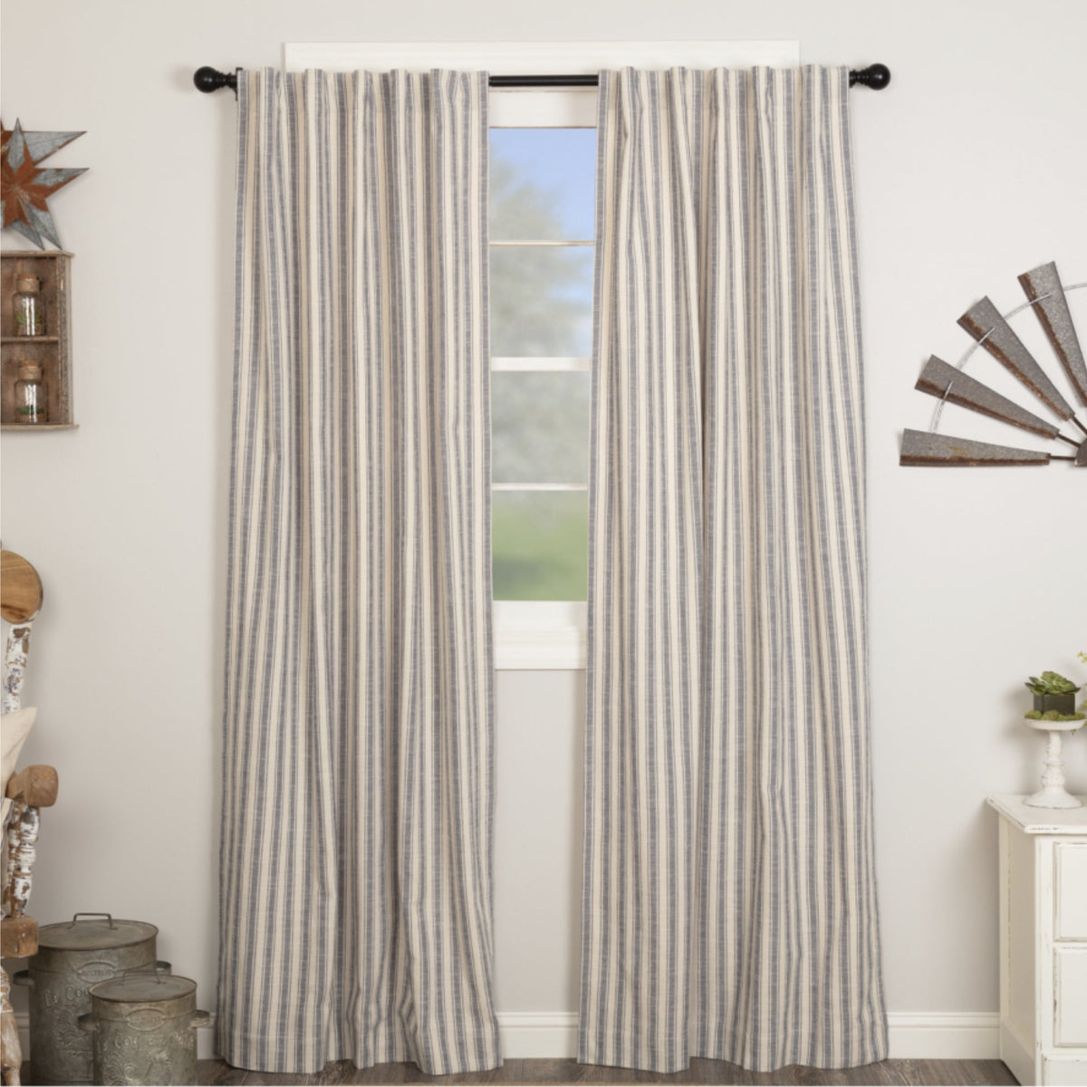 Market Place Blue Ticking Stripe Panel Set of 2 84Lx40W