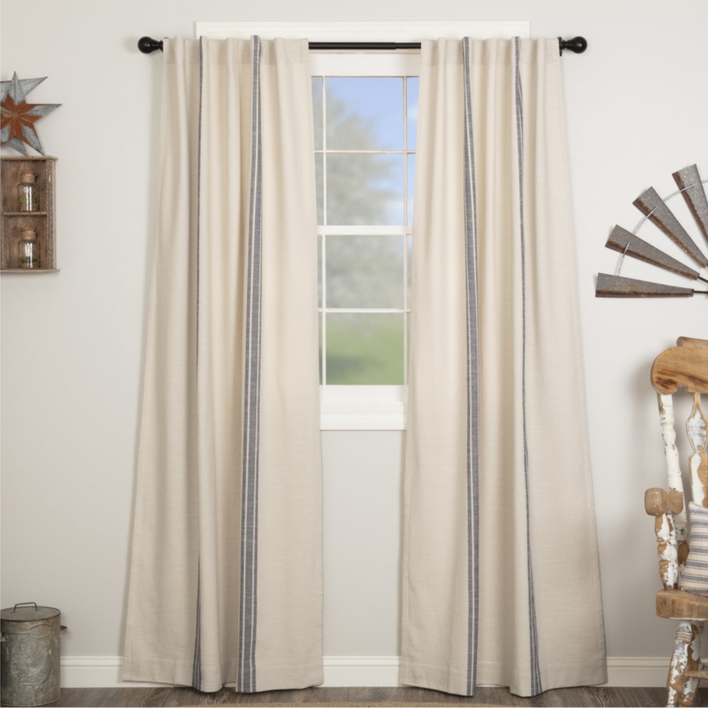 Market Place Blue Grain Sack Stripe Panel Set of 2 84Lx40W