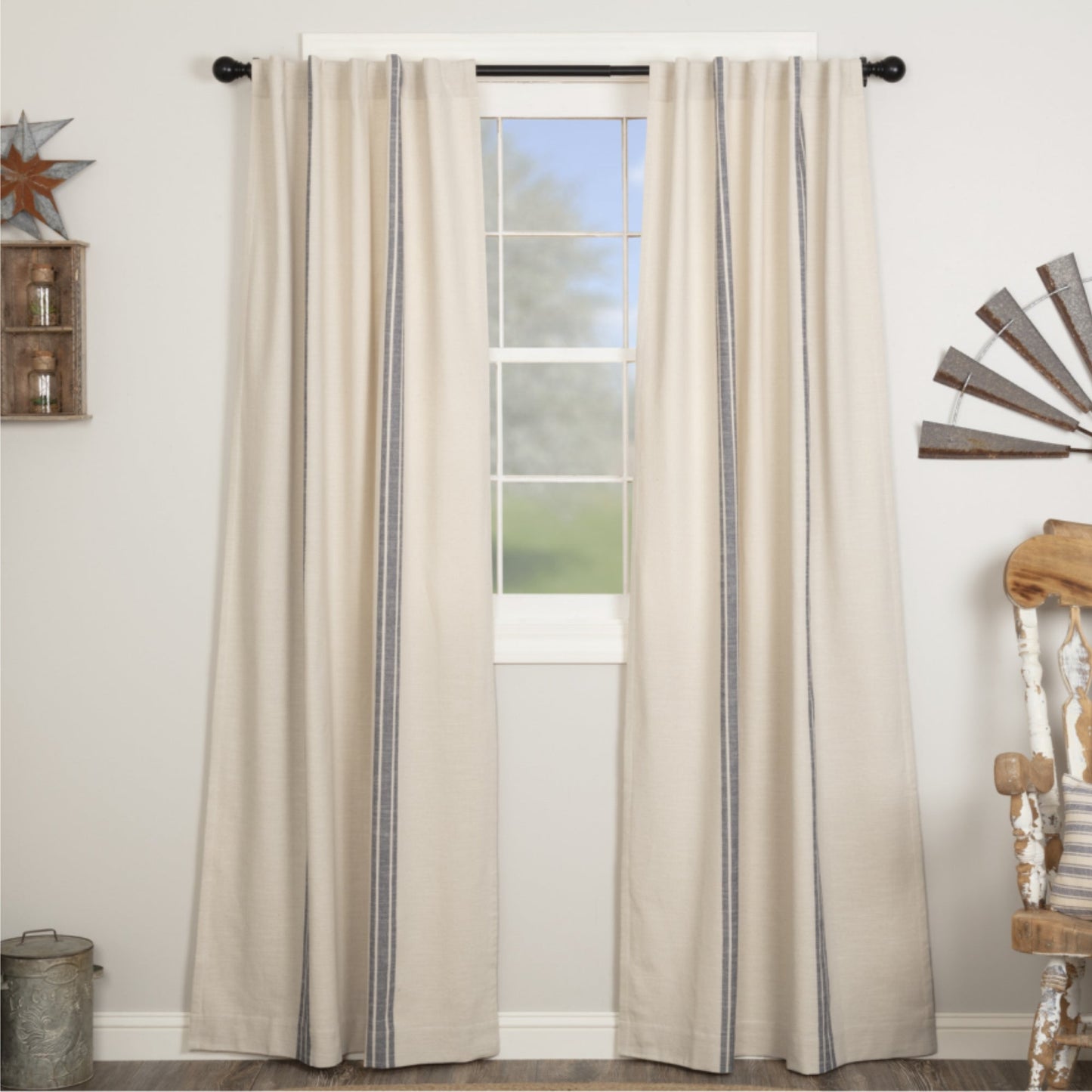 Market Place Blue Grain Sack Stripe Panel Set of 2 84Lx40W