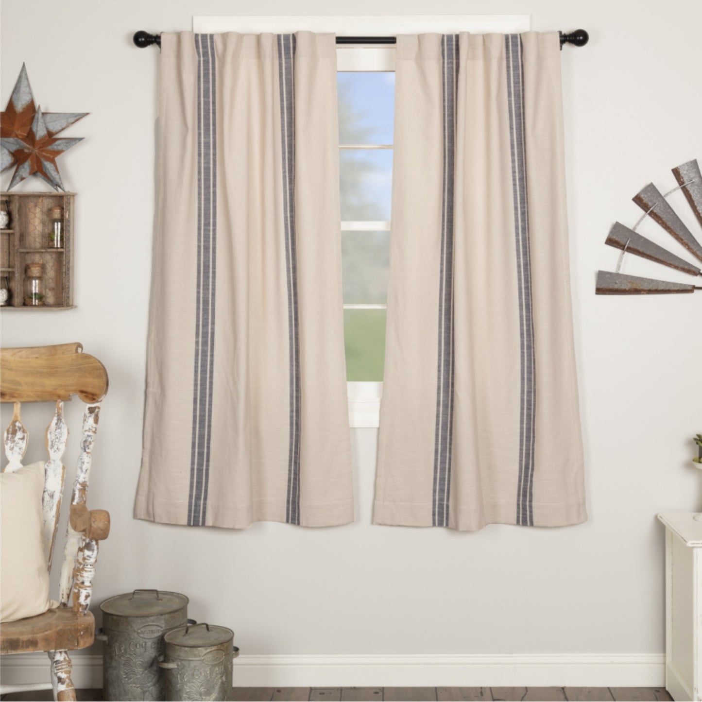 Market Place Blue Grain Sack Stripe Short Panel Set of 2