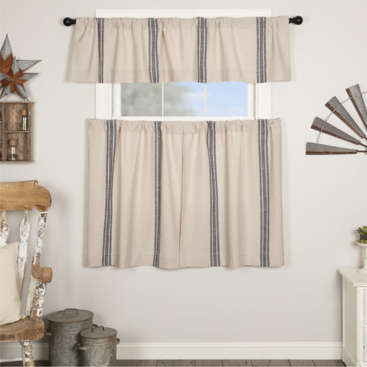 Market Place Blue Grain Sack Stripe Tier Set of 2 36Lx36W