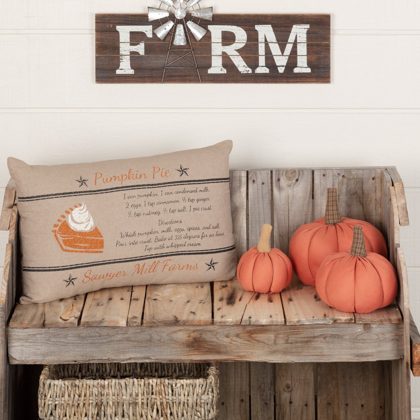 Sawyer Mill Farmhouse Charcoal Pumpkin Pie Recipe Throw Pillow Rustic Autumn Harvest Decorative Accent