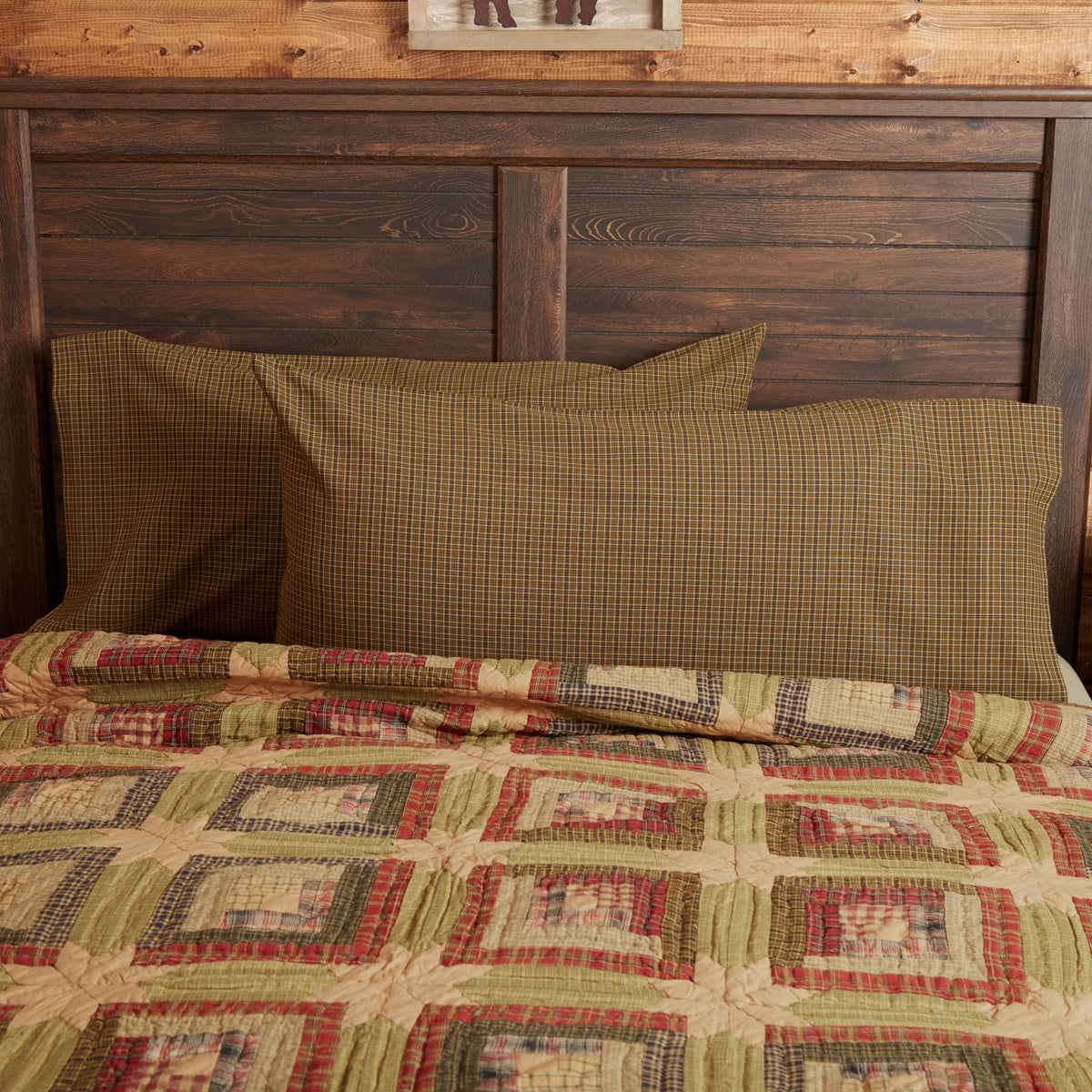 Tea Cabin Green Plaid King Pillow Case Set of 2
