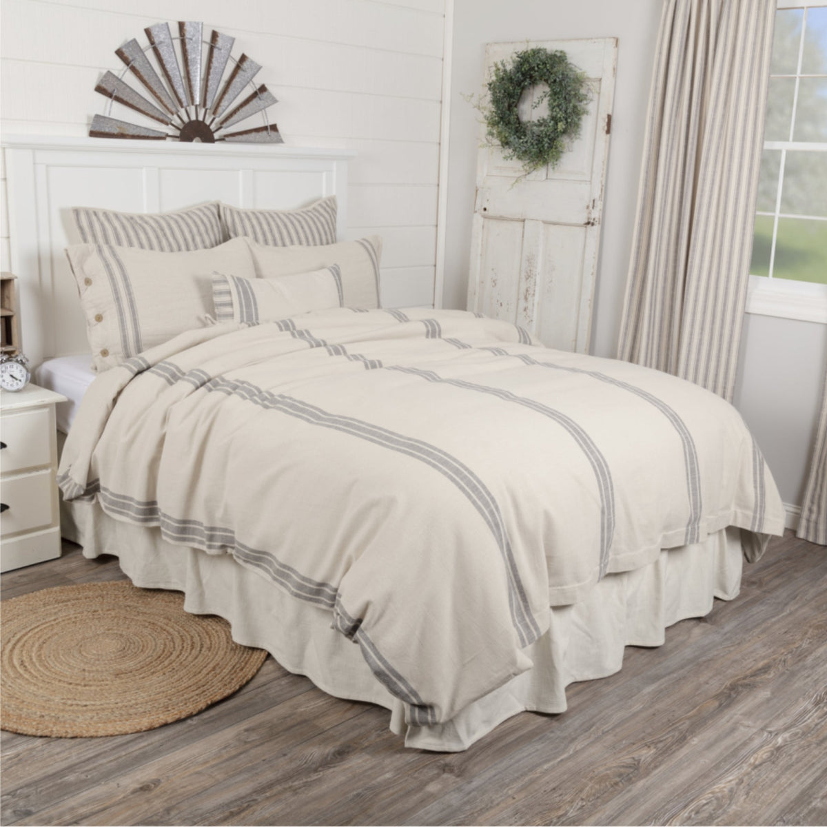 Market Place Gray Grain Sack Stripe King Duvet Cover