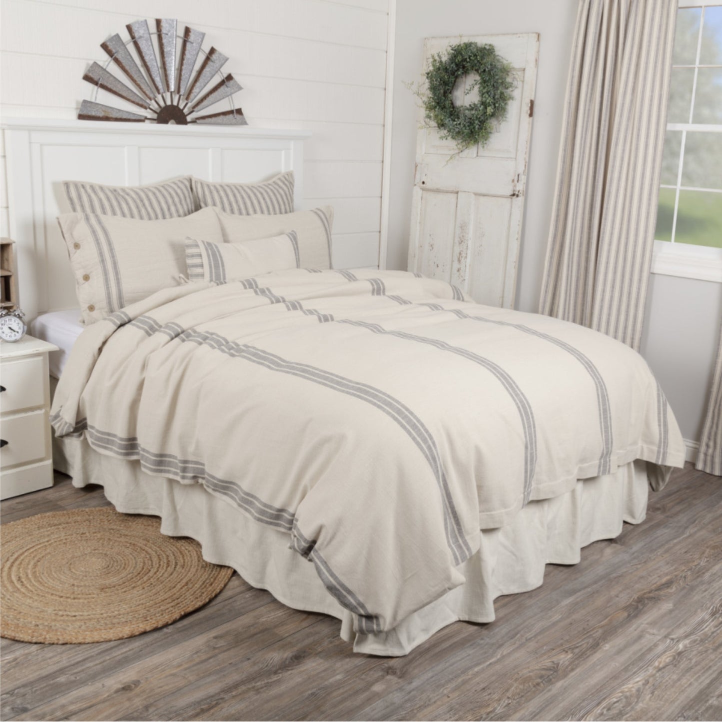 Market Place Gray Grain Sack Stripe Queen Duvet Cover