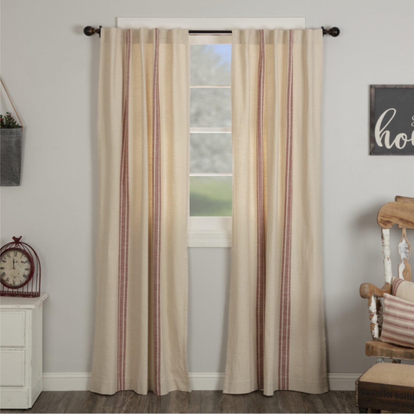 Market Place Red Grain Sack Stripe Panel Set of 2 84Lx40W