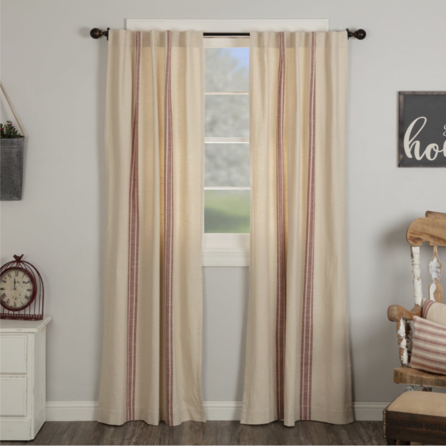 Market Place Red Grain Sack Stripe Panel Set of 2 84Lx40W