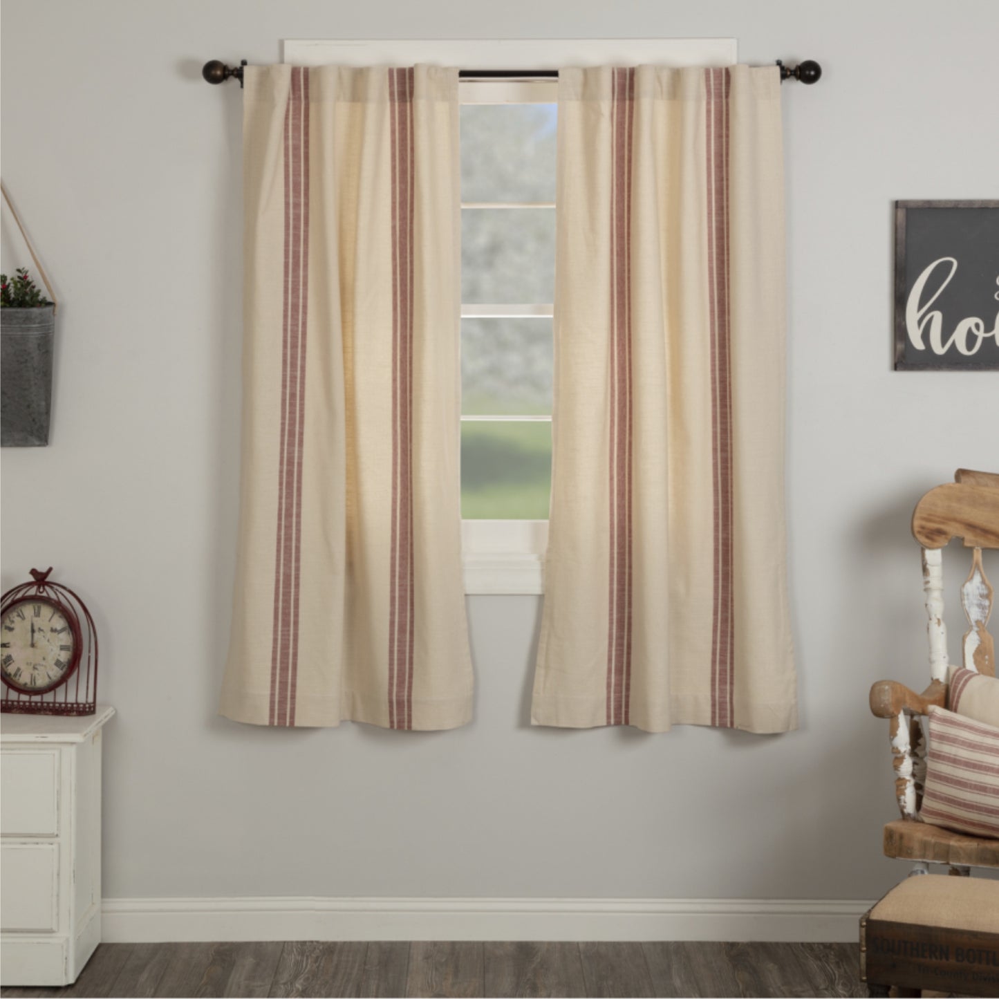 Market Place Red Grain Sack Stripe Short Panel Set of 2 63Lx36W