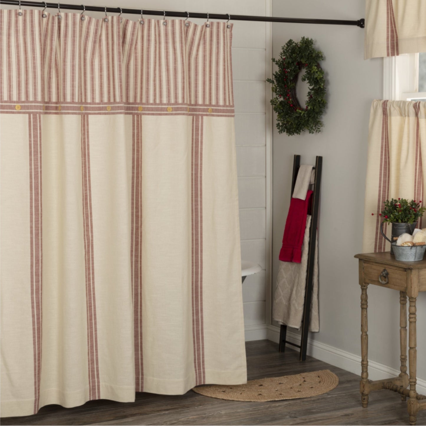 Market Place Red Stripe Shower Curtain