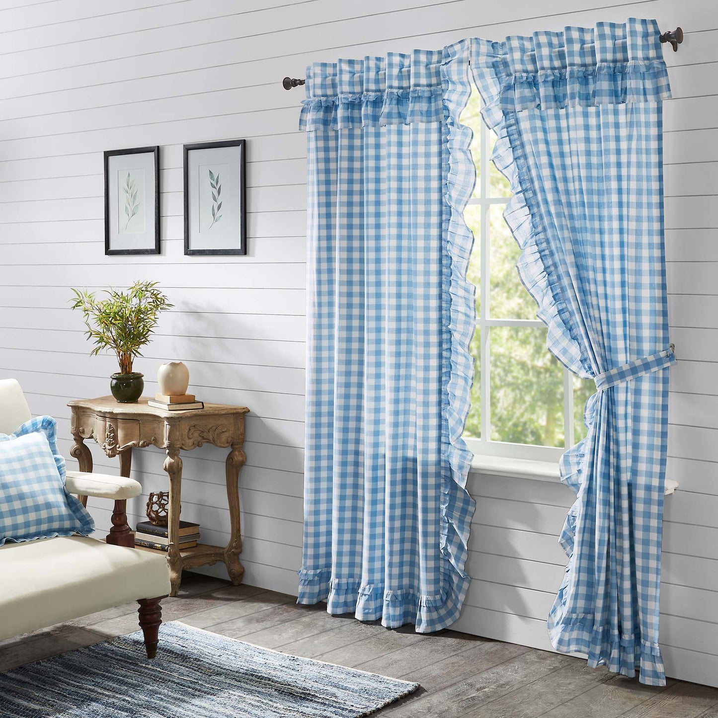 Annie Buffalo Blue Check Ruffled Panel Set of 2
