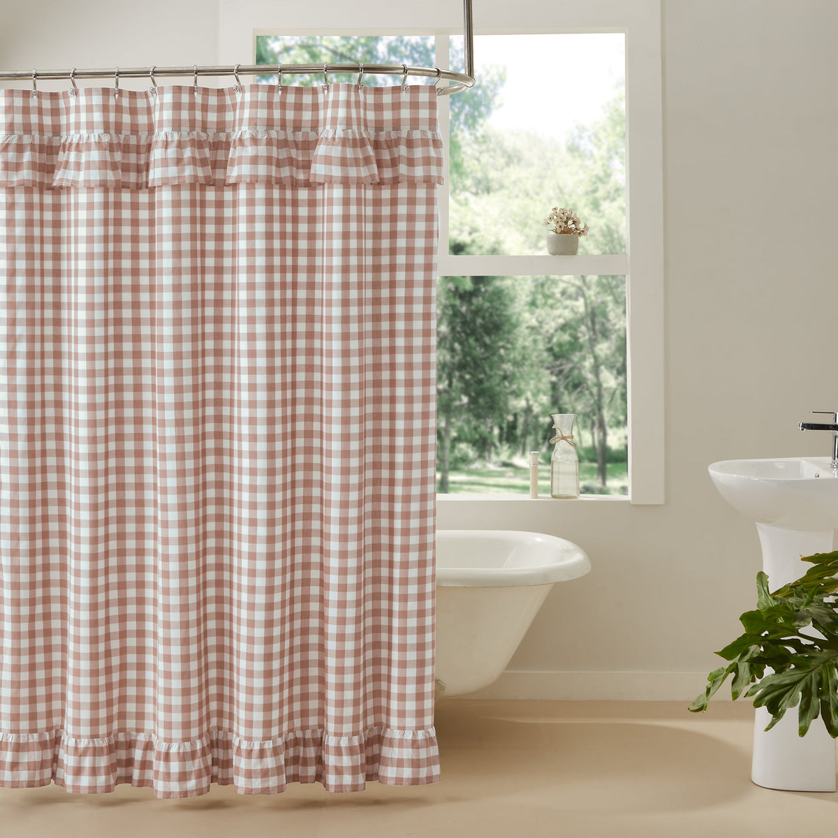Annie Buffalo Portabella Check Ruffled Shower Curtain