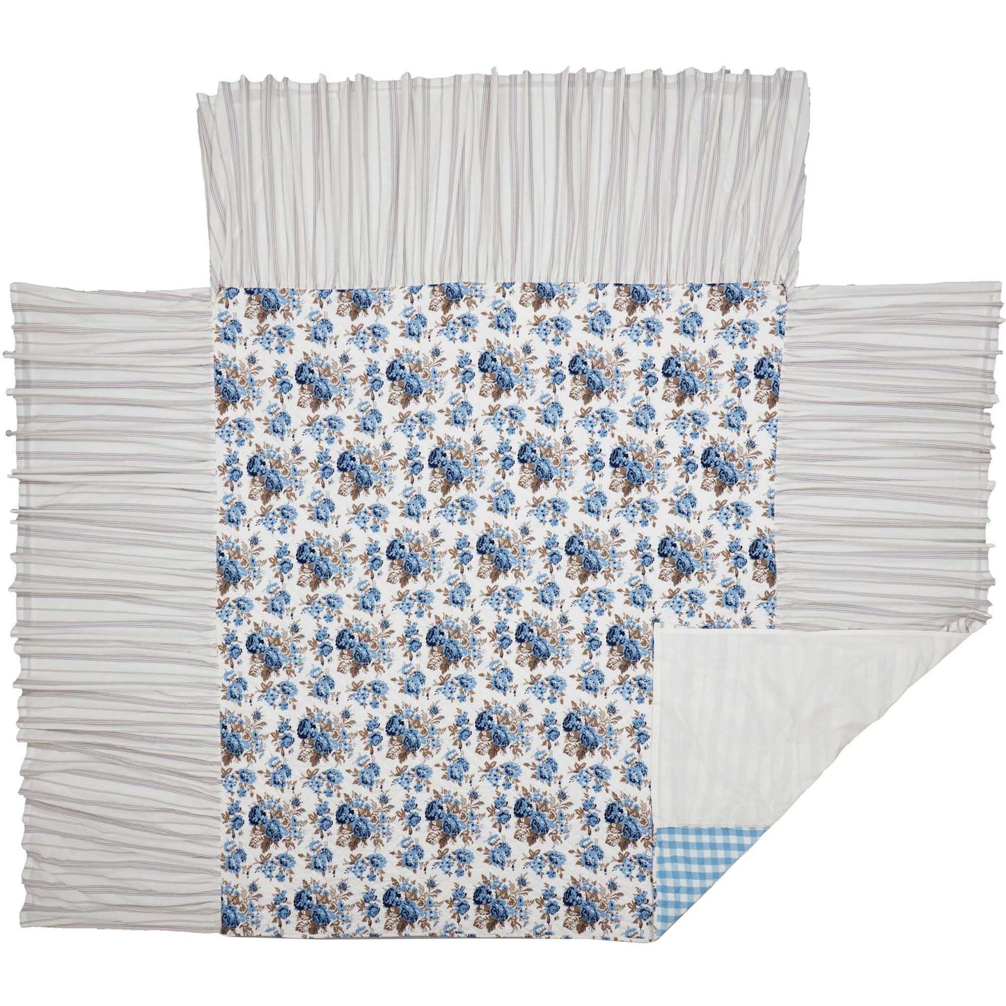Annie Blue Floral Ruffled California King Coverlet 84x72+27